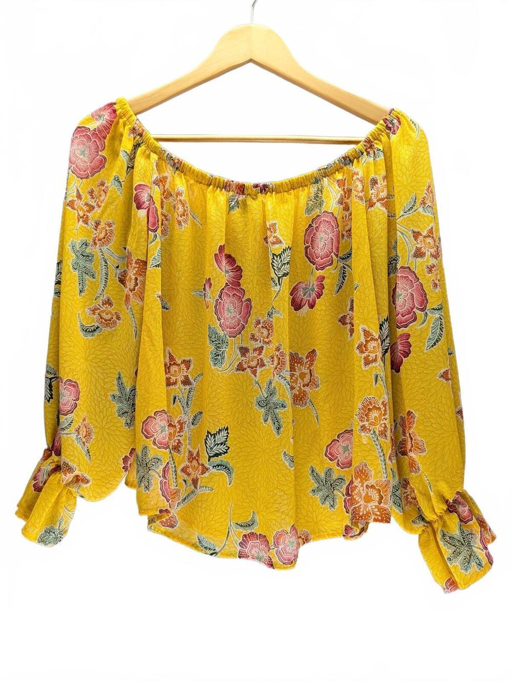 Forever 21 Women's Yellow Floral Off-Shoulder Blouse Medium
